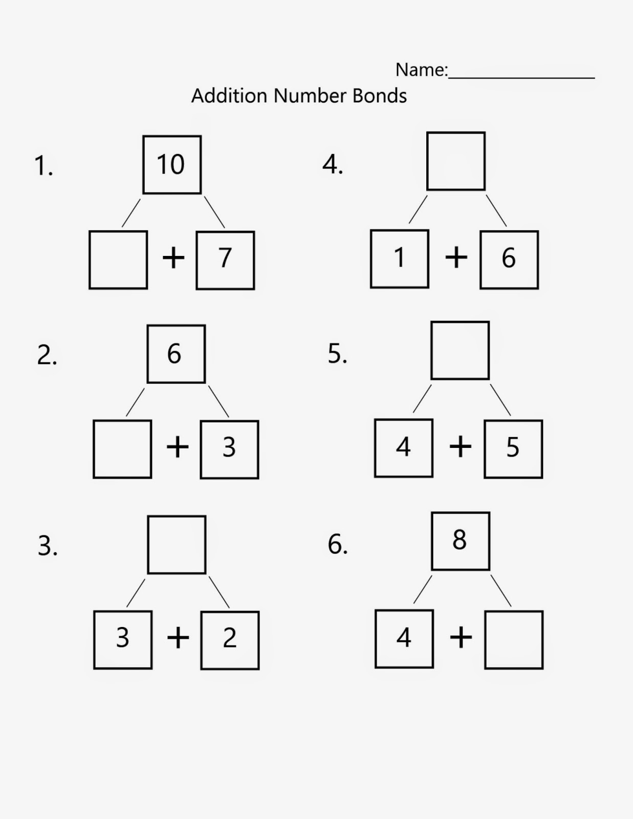 Number Bonding Worksheets Pre Algebra Practice Decimal 1st Grade
