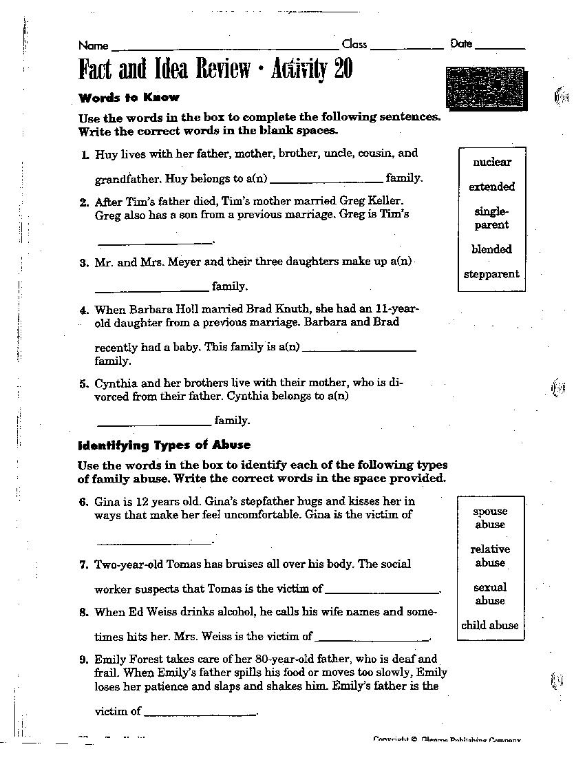 Health Worksheets For High School Students Health Worksheets For High School Students