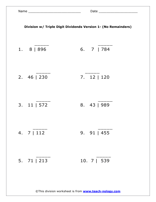 One Digit Division Without Remainders Worksheets 753338