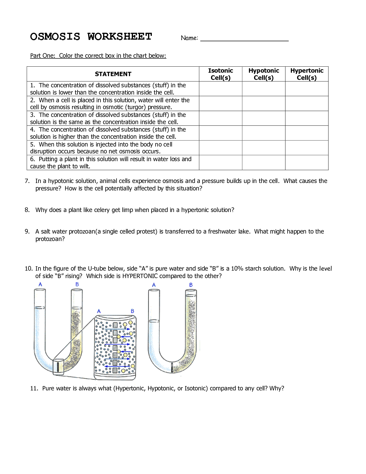Osmosis Worksheet Davezan, Tonicity And Osmosis Worksheet
