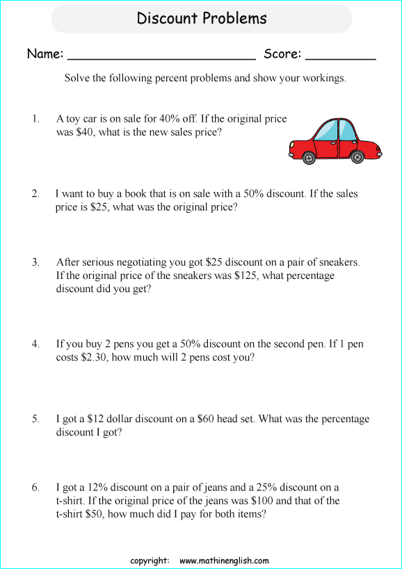 Percent worksheets grade 6