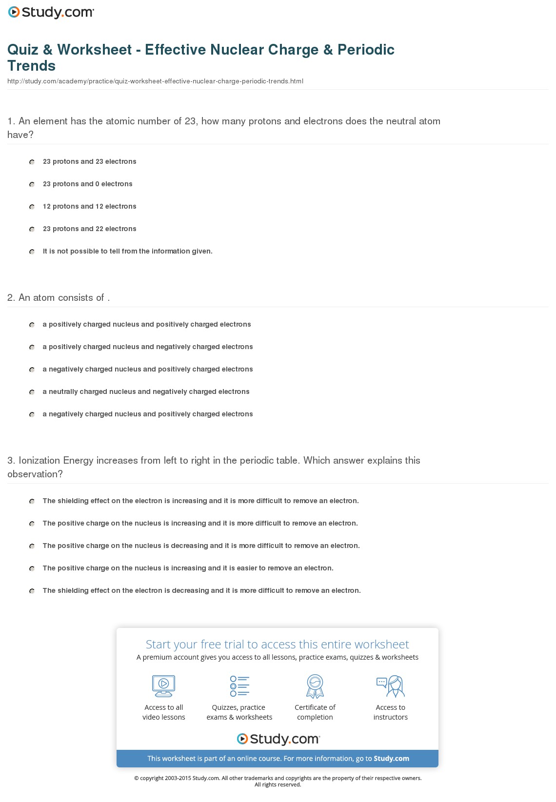 Periodic Trends Practice Worksheet Answers 1149164