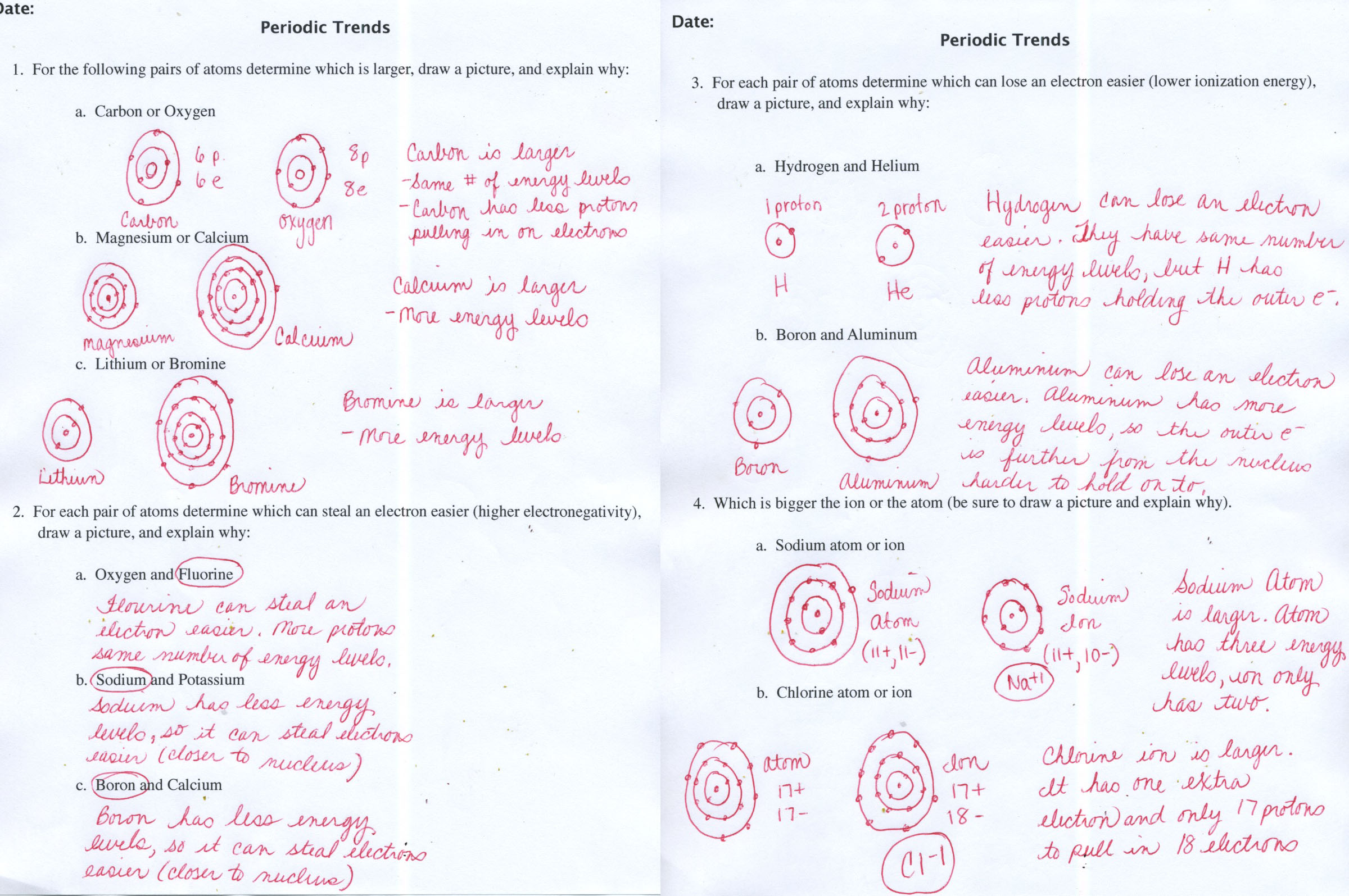 Periodic Trends Practice Worksheet Answers 1149164