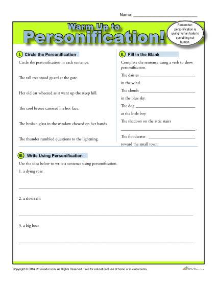 Worksheets For Personification Worksheets For Personification