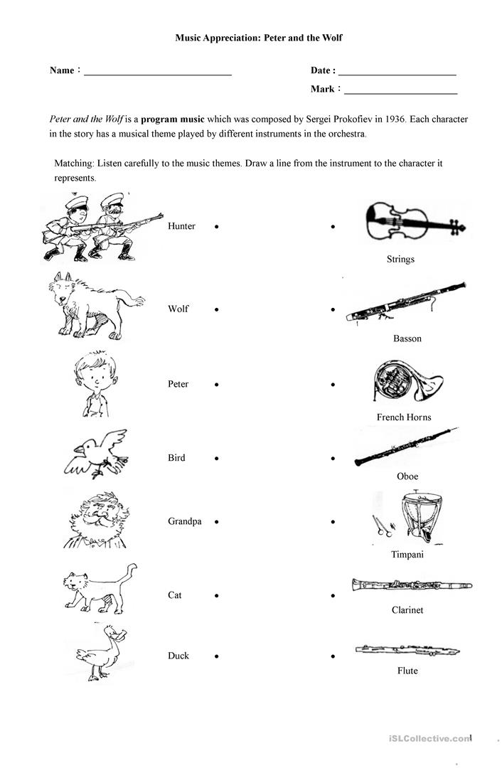 Peter And The Wolf Worksheets 178125
