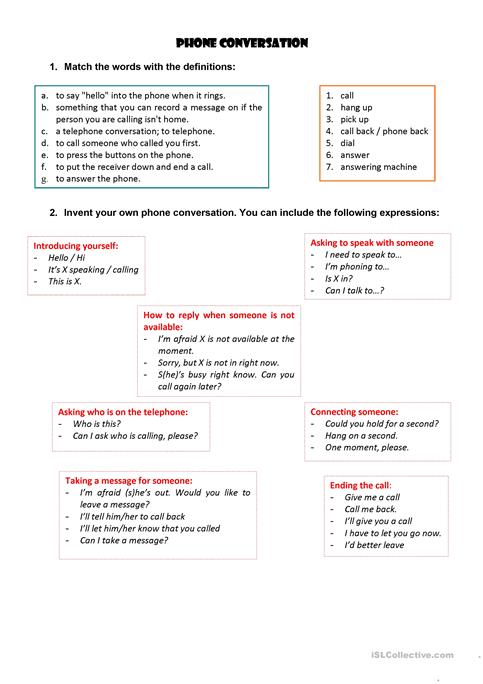 Phone Conversation Worksheet