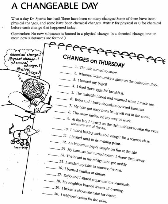 Physical And Chemical Changes Worksheet Changing States Of Matter