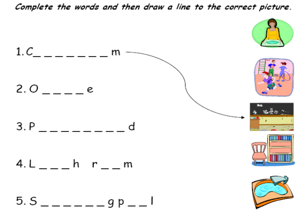 Places In The School Worksheets