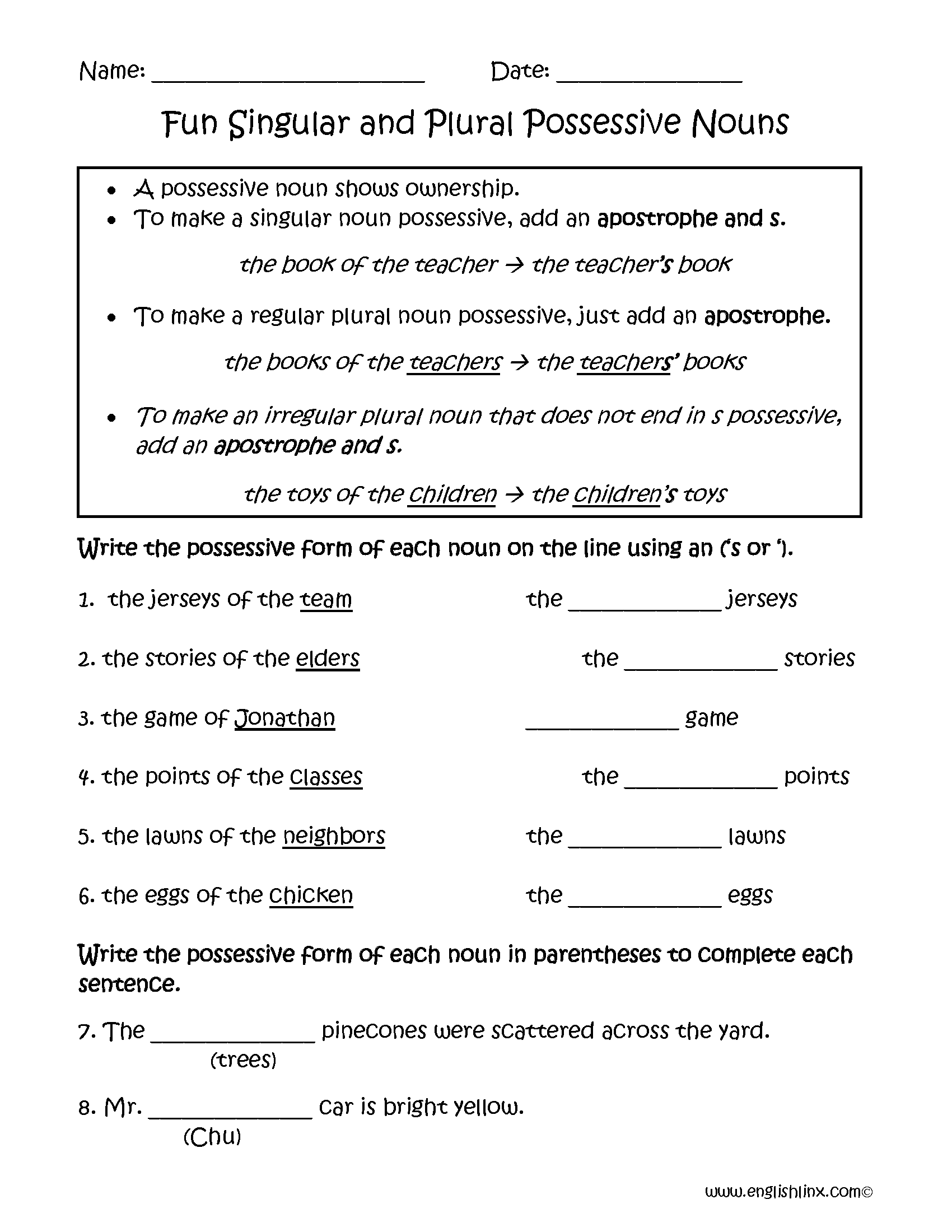 Plural Possessive Worksheet 658186