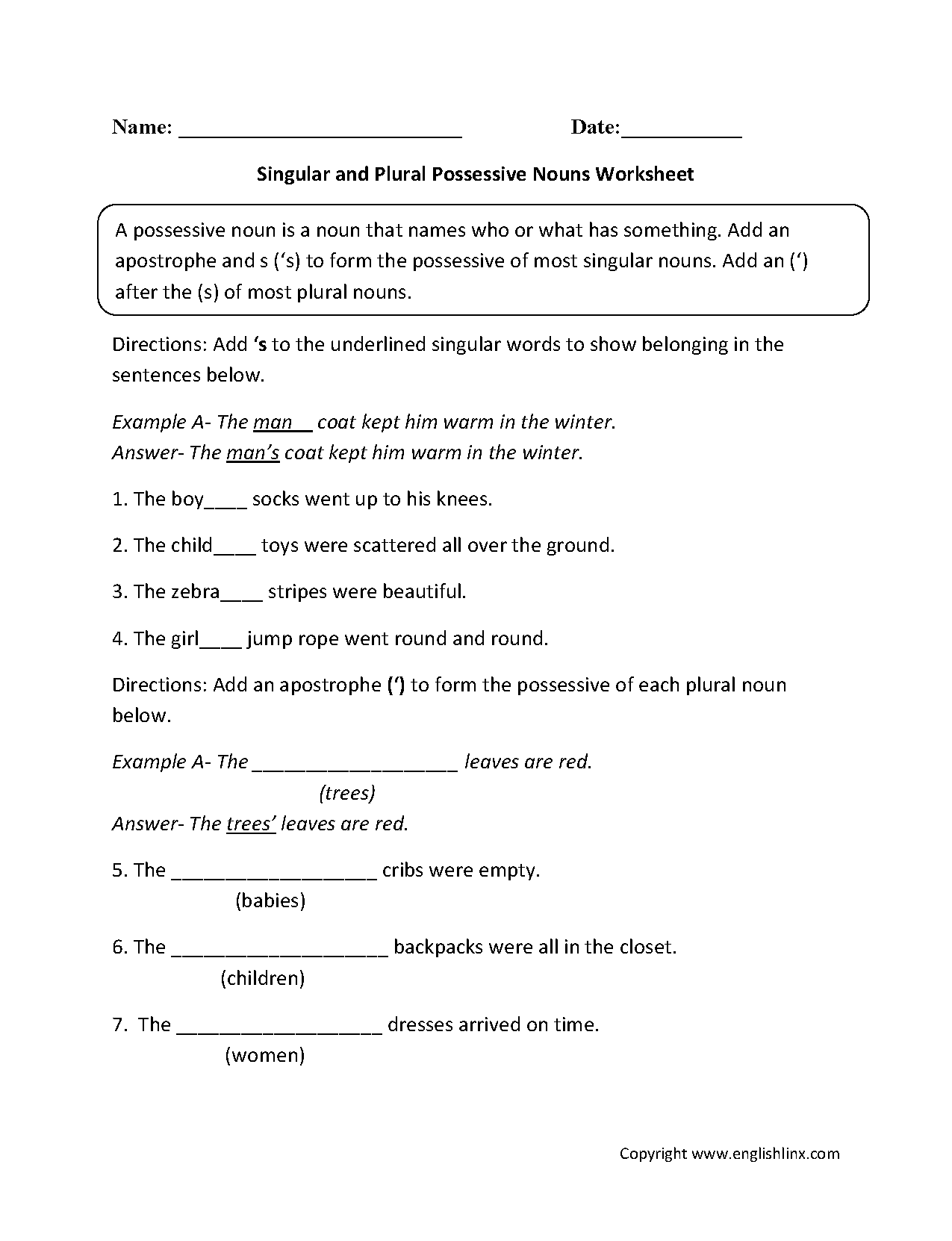 Plural Possessive Worksheet 658208