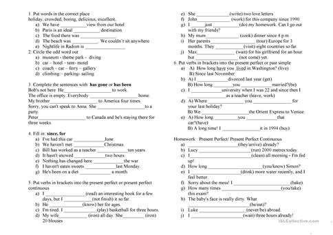 Present Perfect  Present Perfect Continuous  Past Simple Worksheet