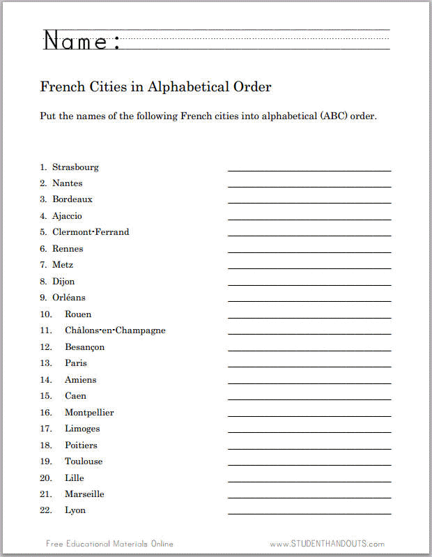 Printable French Worksheets 634085