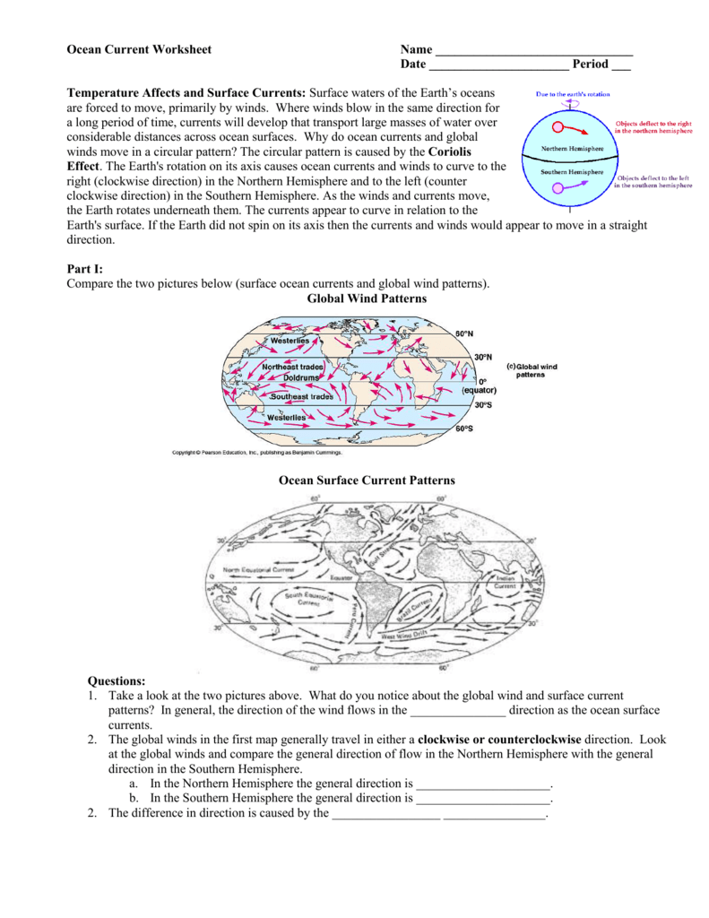 Printables Of Ocean Currents Worksheet Answers