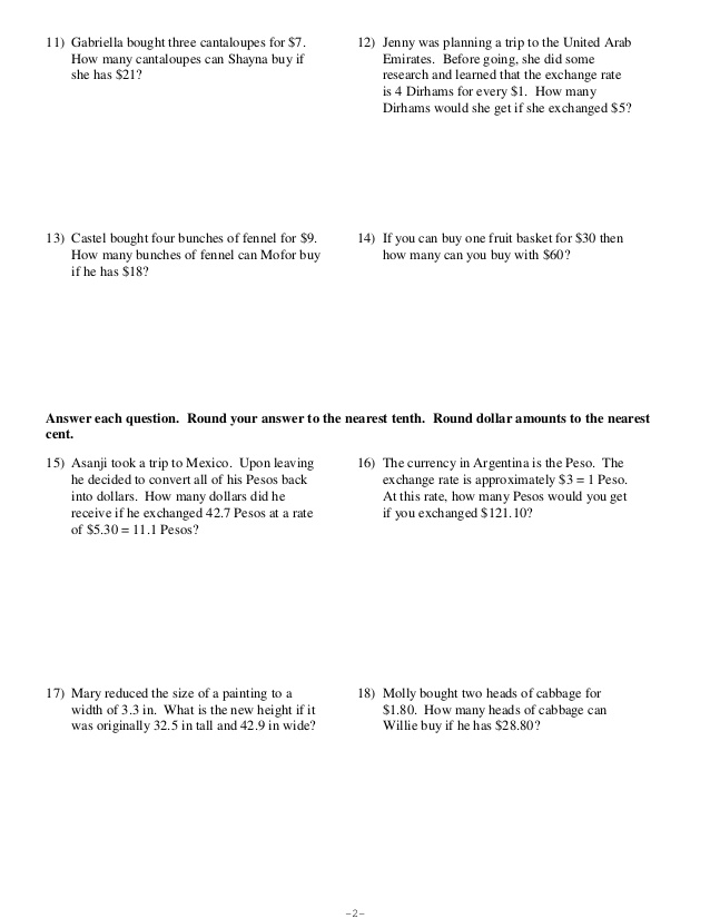 Proportions Word Problems Worksheet 1425630
