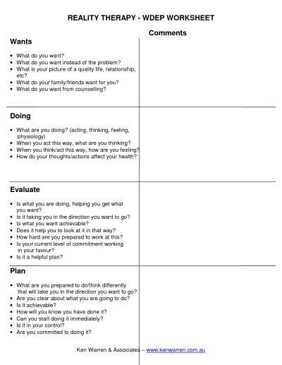 Reality Therapy Wdep Worksheet