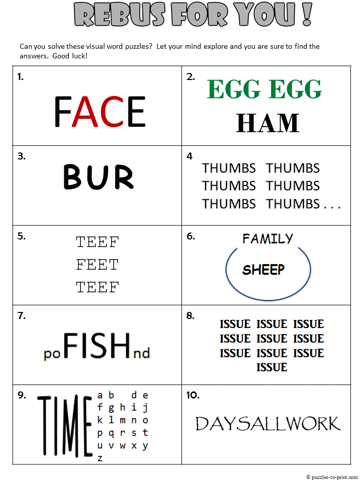 Rebus Puzzles Worksheet Word Puzzles Brain Teasers Brain Teaser