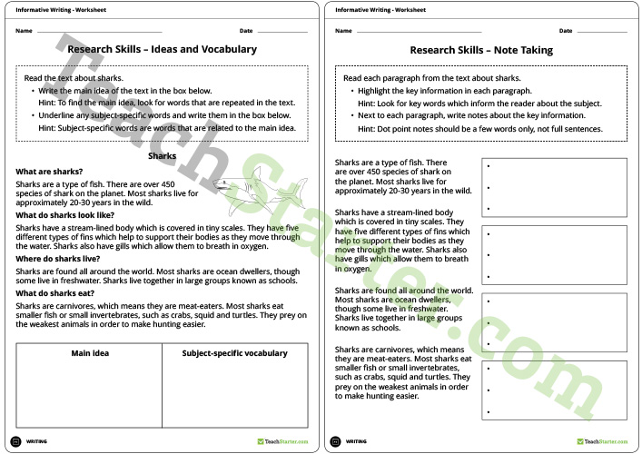 Research Skills Worksheets