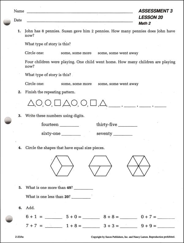 Saxon Math Worksheets For Second Grade