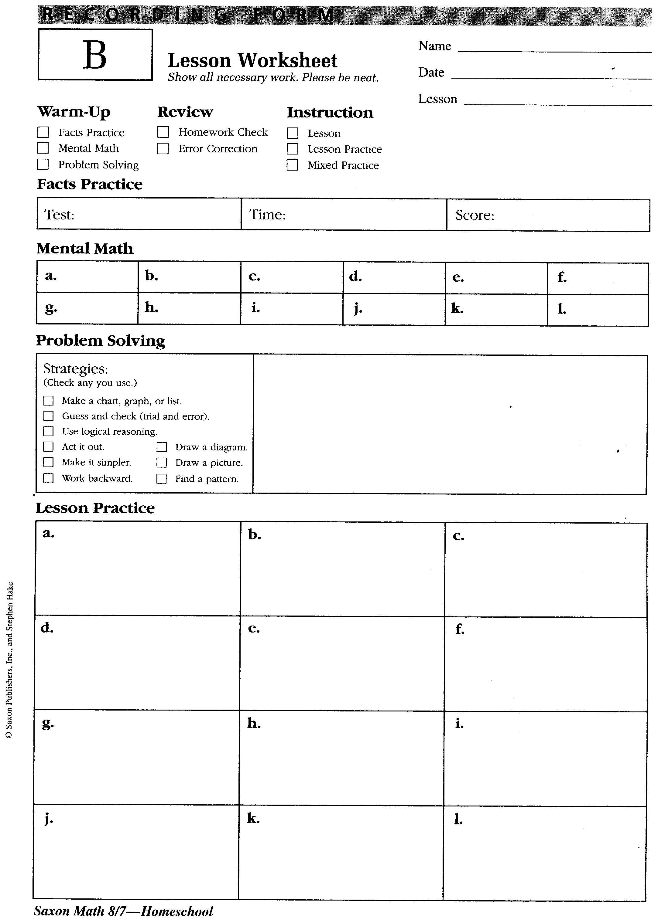 Saxon Math Worksheets Printable 769775