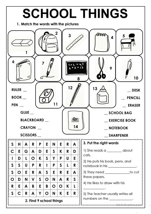 School Things Worksheet