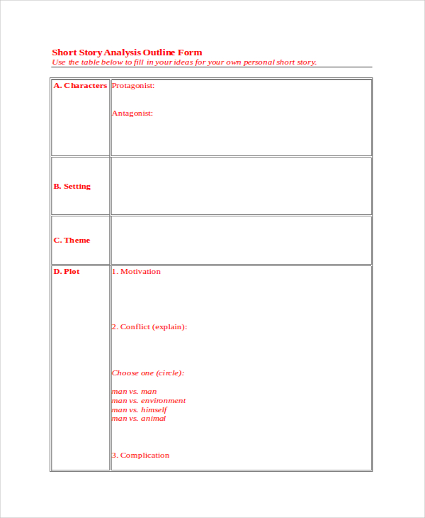 Short Story Outline Template Pdf