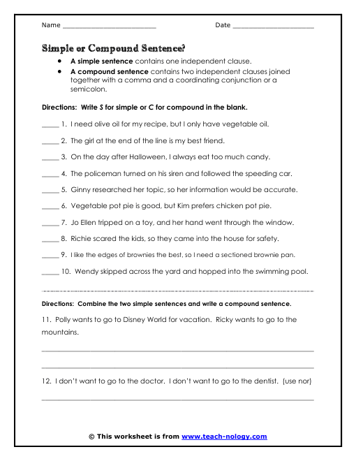 Simple And Compound Sentence Worksheet The Best Worksheets Image