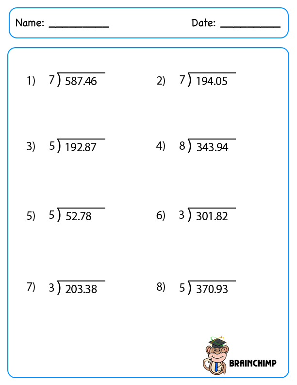 Simple Decimal Division Worksheets 429630