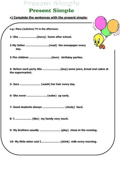 Simple Present Tense Kids Worksheet Activities, Present Tense