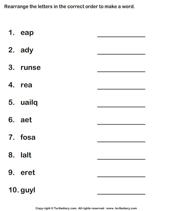 Solving Scrambled Words Worksheet