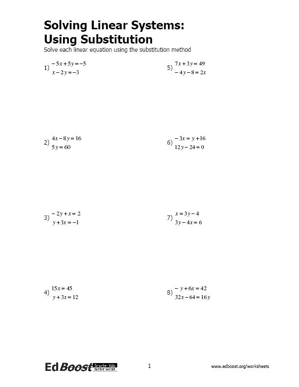 Solving Systems Of Equations Using Substitution Worksheet 1418156