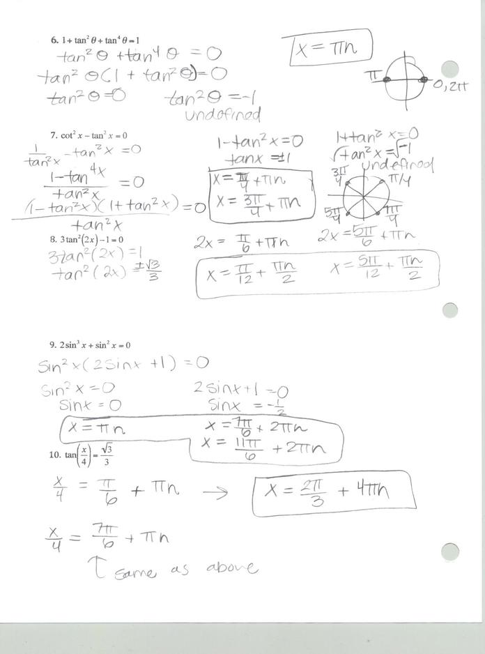 Solving Trig Equations Answers