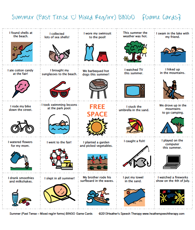 Speech Therapy Summer Bingo Game