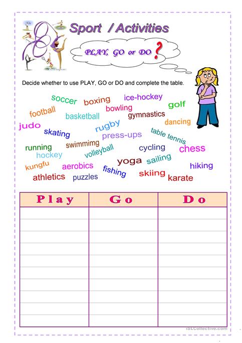 Sport   Activities Worksheet