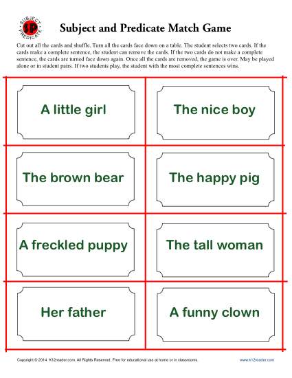 Subject And Predicate Match Game