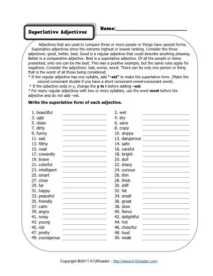 Superlative Adjectives Worksheets