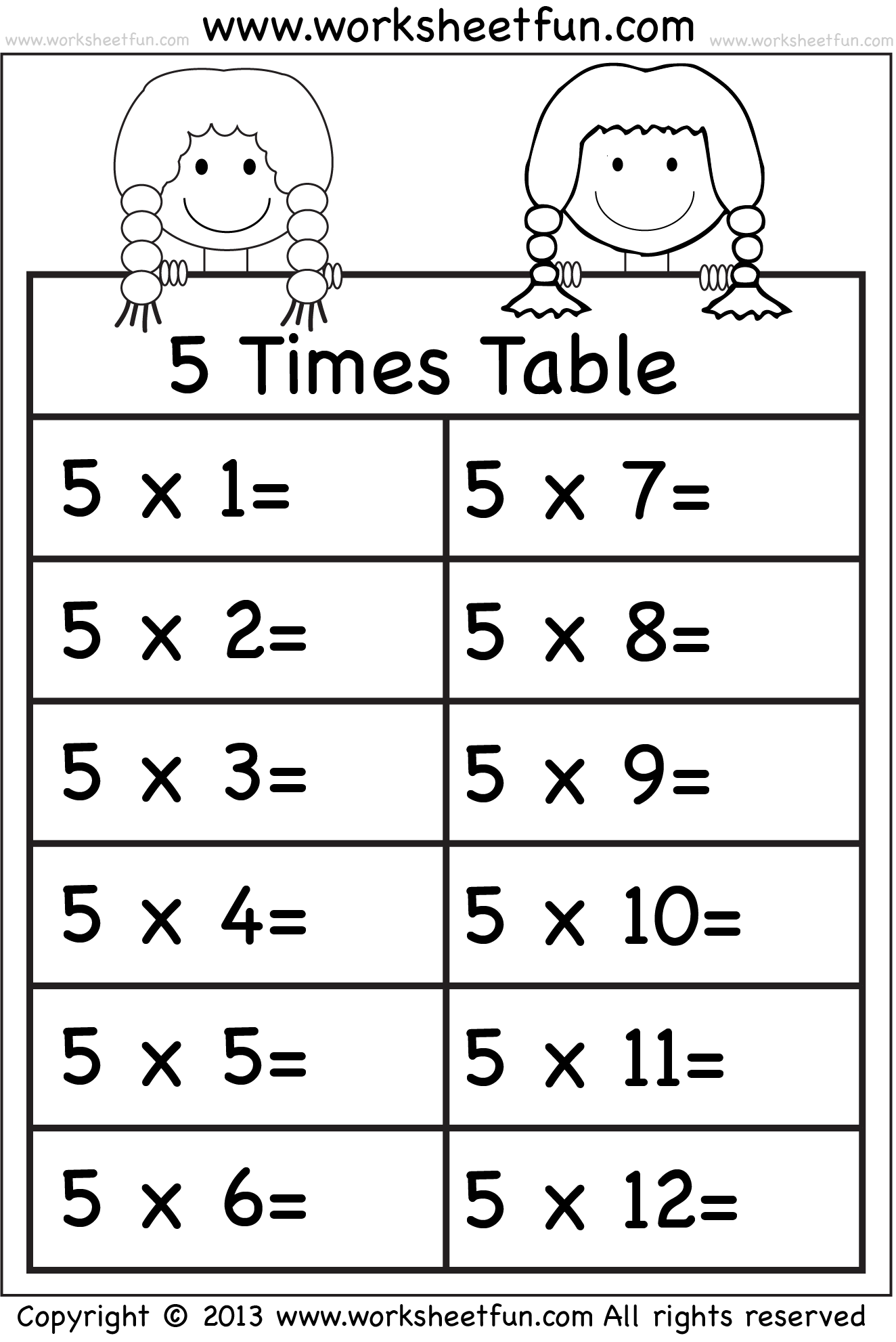 Times Tables Worksheets 2, 3, 4, 5, 6, 7, 8, 9, 10, 11, 2 Times