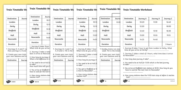 Train Timetable Worksheet