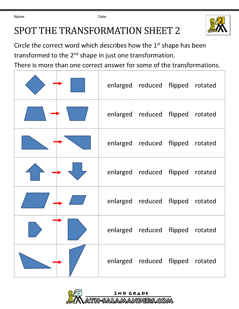 Transformations In Math Worksheets 369634