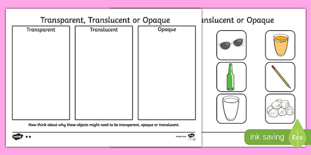 Transparent Translucent Or Opaque Sorting Activity