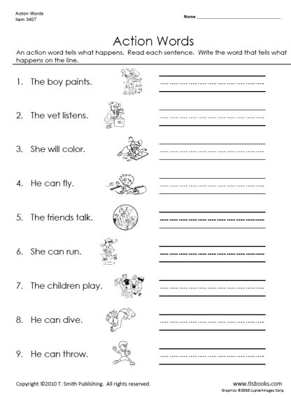 Verbs Worksheet 1st Grade  392037