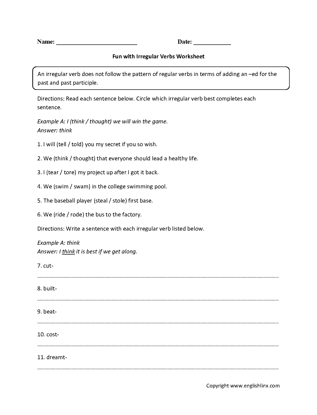 Verbs Worksheets Irregular Kindergarten Noun And Verb Fun