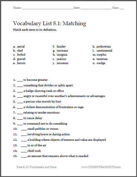 Vocabulary Worksheet High School Pdf  152580