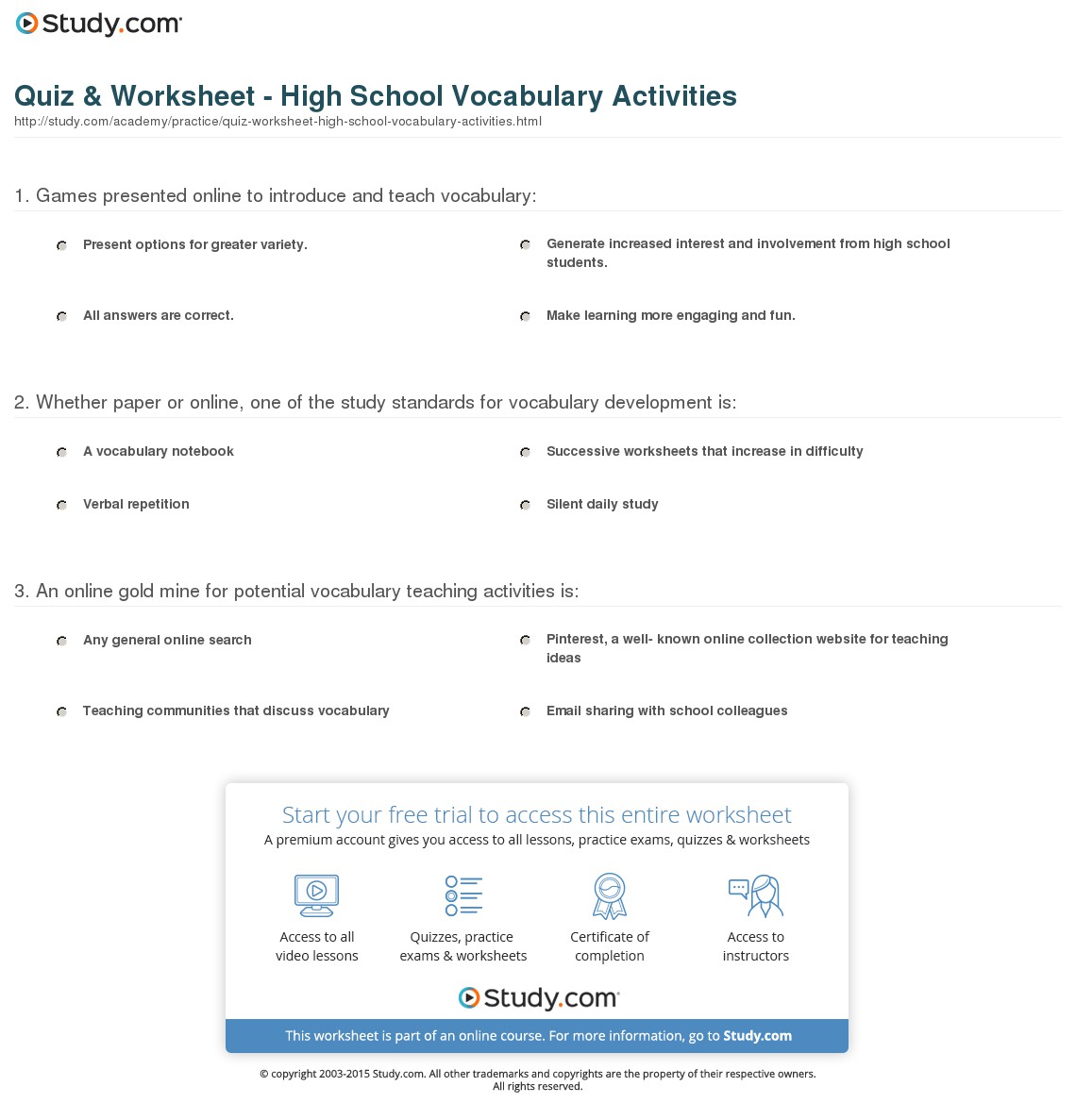 Vocabulary Worksheets For High School Virallyapp, High School