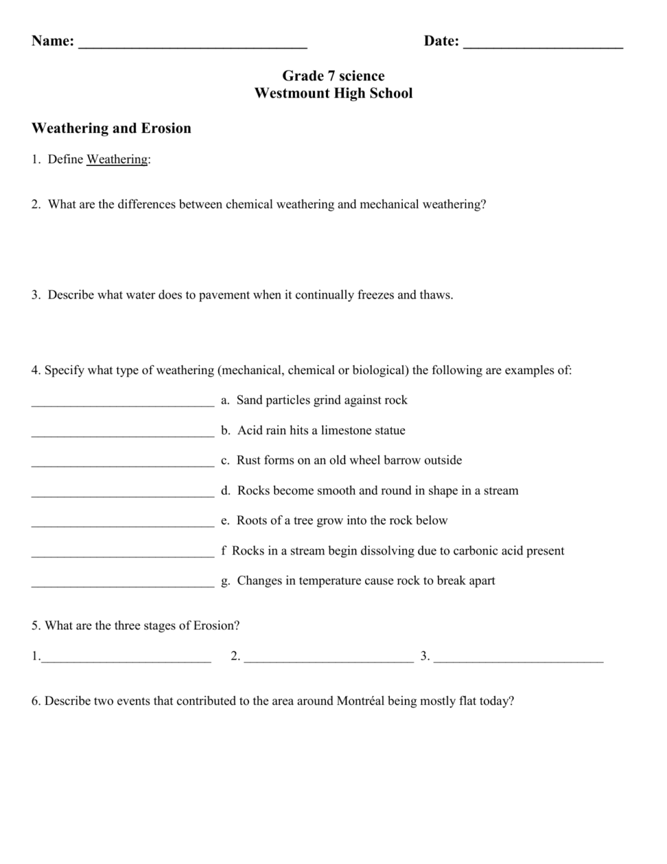 Weathering And Soil Formation Worksheet 414115
