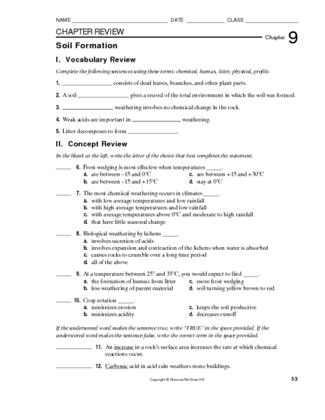 Weathering And Soil Formation Worksheet  414101
