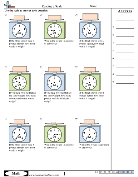 Weight Worksheets