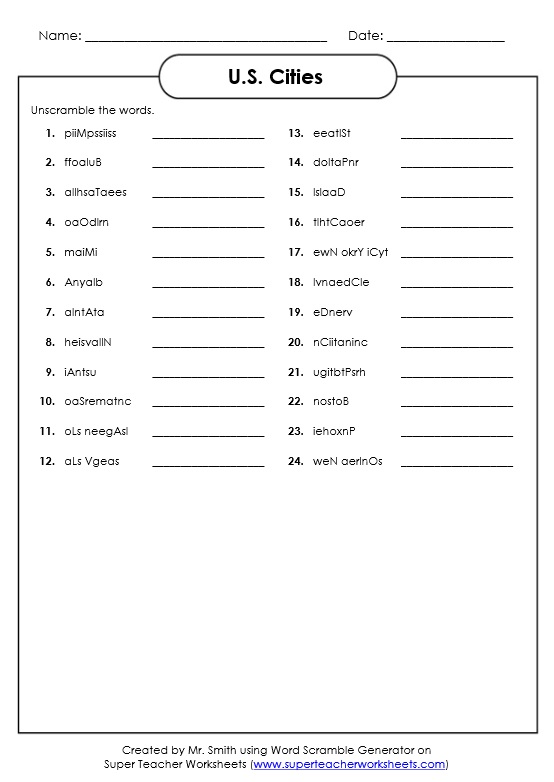 Word Scramble Puzzle Generator Free Worksheets Samples