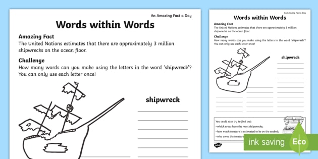 Words Within Words Shipwreck Worksheet   Activity Sheet