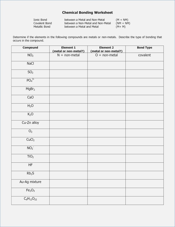 Worksheet Chemical Bonding Answers 594797