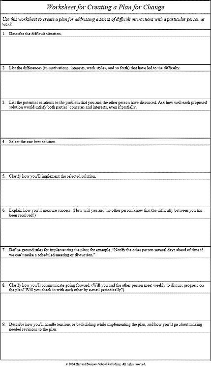 Worksheet For Creating A Plan For Change